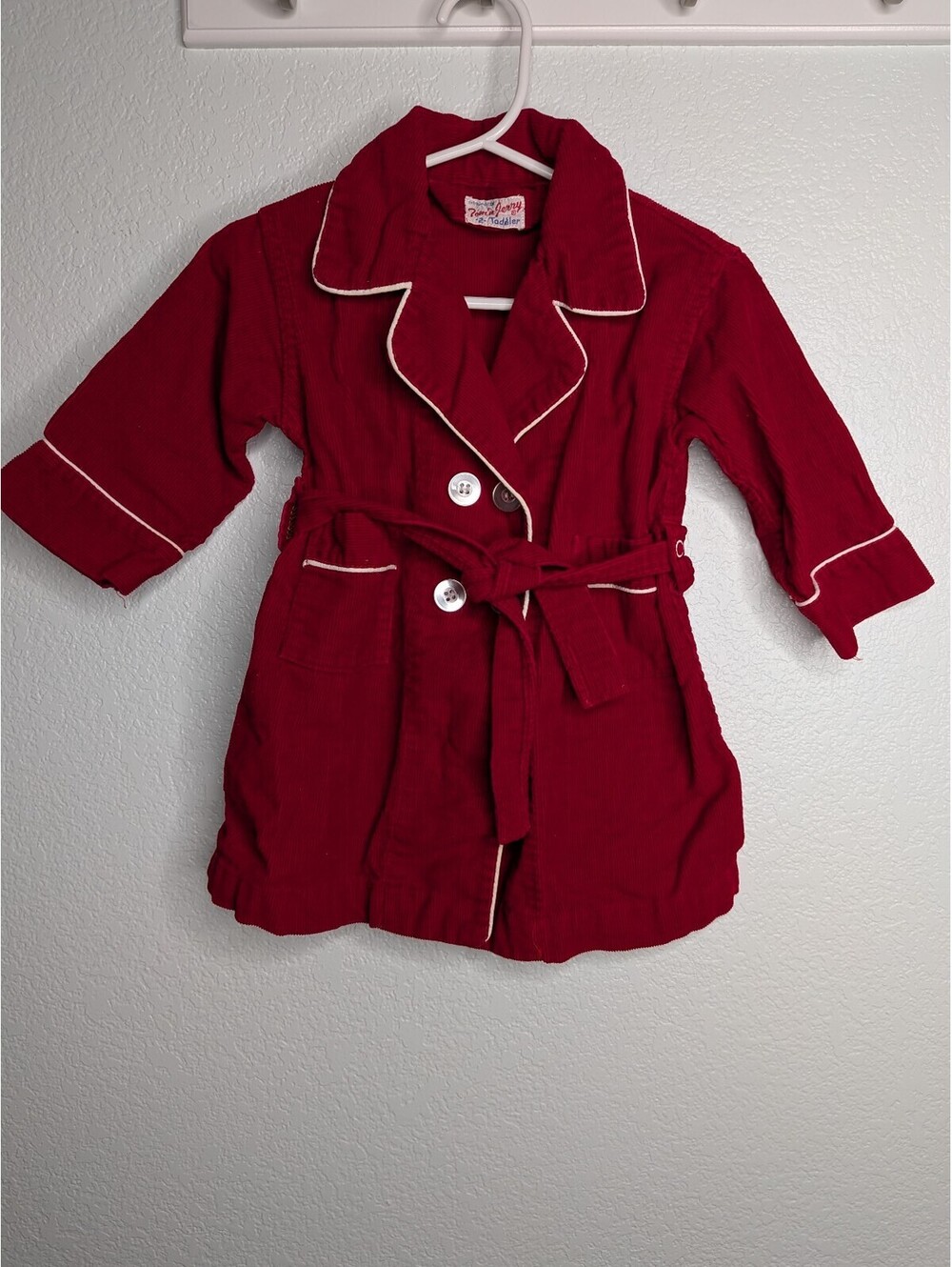 Vintage Tom ’n Jerry Toddler 2 Red Corduroy Belted Coat 100% Cotton
